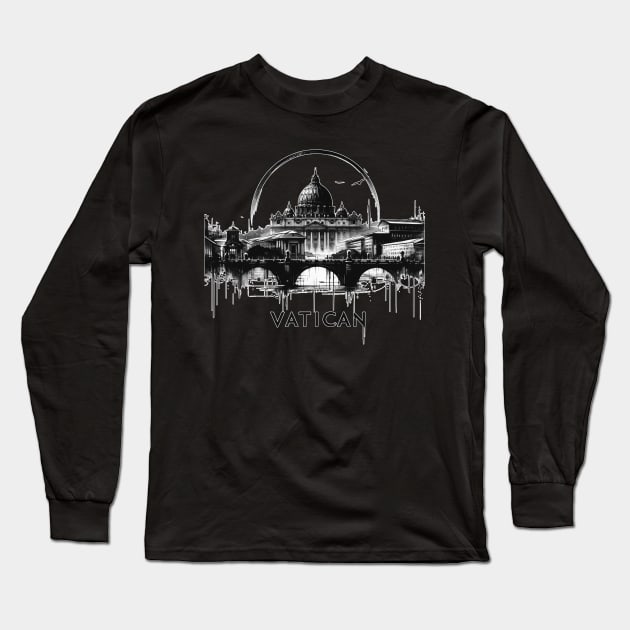 Sumie Vatican City Travel Painting Long Sleeve T-Shirt by TomFrontierArt